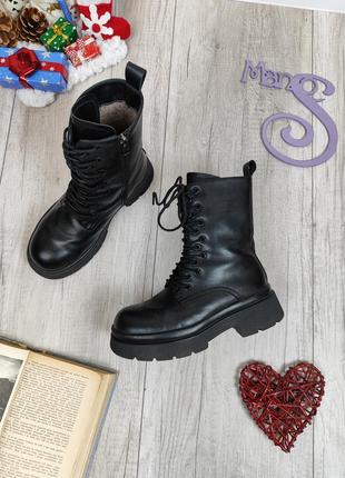 Женские зимние кожаные ботинки чёрные размер 371 фото