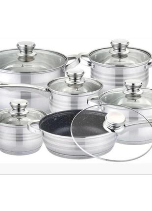 Набір посуду rainberg rb-601 (12 предметів) з нержавіючої сталі1 фото