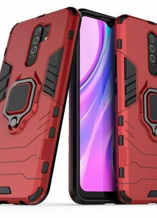 Чехол fiji ring для xiaomi redmi 9 бронированный бампер с кольцом красный