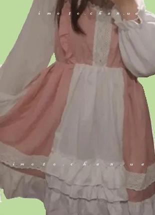 Японское платье милое с рюшами принцесса  лолита розовое  с белым горничная косплей5 фото