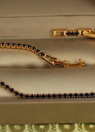 Браслет xuping jewelry дорожка из черных фианитов 21 см 2 мм золотистый