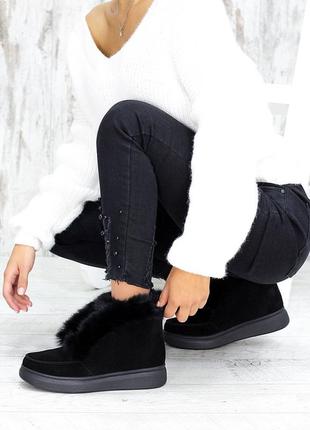 Зимові черевики сліпони жіночі з натуральної замші на хутрі2 фото