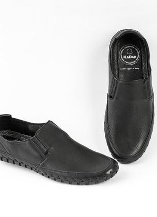 Чорні мокасини з натуральної шкіри 43 розмір