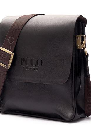 Мужская сумка через плечо polo videng барсетка сумка-планшет часы в подарок коричневый9 фото