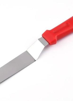 Кондитерский шпатель с ручкой для  торта, крема изогнутый из нержавеющей стали 36 см красный1 фото