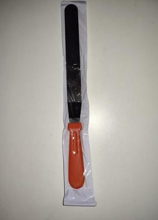 Кондитерский шпатель с ручкой для  торта, крема изогнутый из нержавеющей стали 36 см красный2 фото