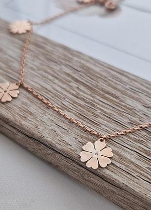 Браслет на ногу позолоченный цепочка с подвесками цветами2 фото