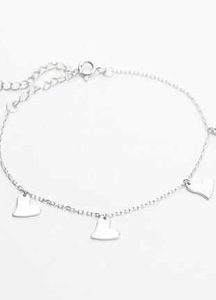 Серебряный браслет романтика с сердцами, б2/1005ш
