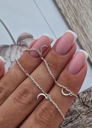 Браслет на ногу из серебра цепочка с подвесками месяц3 фото