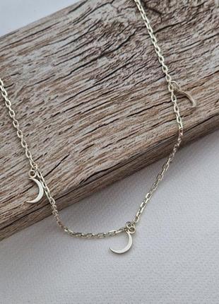 Браслет на ногу из серебра цепочка с подвесками месяц2 фото