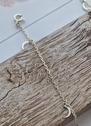 Браслет на ногу из серебра цепочка с подвесками месяц9 фото