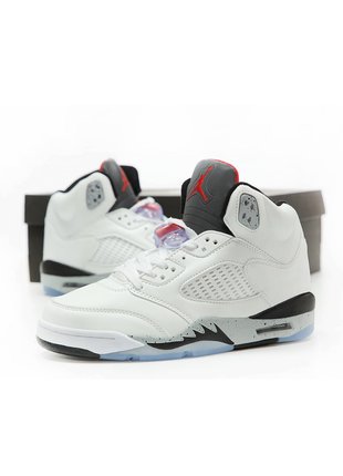 Мужские кожаные высокие кроссовки nike air jordan 5 white