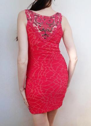 Платье красн малин яркое красивое стразы бусин принт 38 разм тянется3 фото