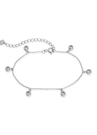 Серебряный браслет с фианитами, размер 16,5 см x 0,1 см, вес: 2.40 г