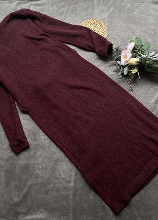 Длинное вязаное платье макси марсала шерсть с узлом6 фото