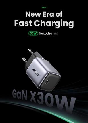 Мережевий зарядний пристрій ugreen nexode mini 30w gan usb-c fast charger grey cd319