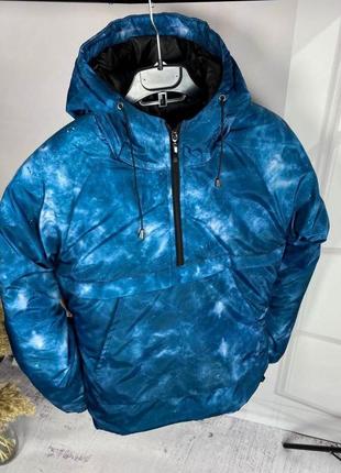 Утепленный анорак мужской | демисезонная куртка синего цвета | яркий стильный анорак с капюшоном xl s2 фото