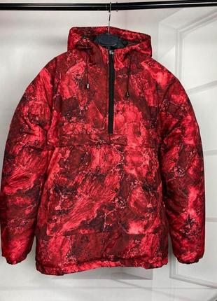 Мужской модный анорак | утепленная стильная куртка | демисезонный красный анорак на синтепухе
