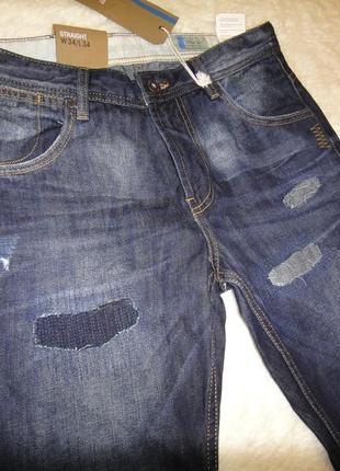 Новые модные джинсы straight р.46-48 с латками и потертостями пакистан3 фото
