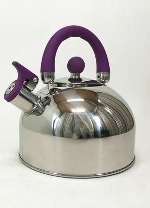 Чайник unique із свистком un-5302 2,5л, гарний чайник для газової плити. колір: фіолетовий9 фото