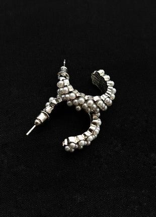 Срібні сережки кільця намистини "перли" під ретро1 фото