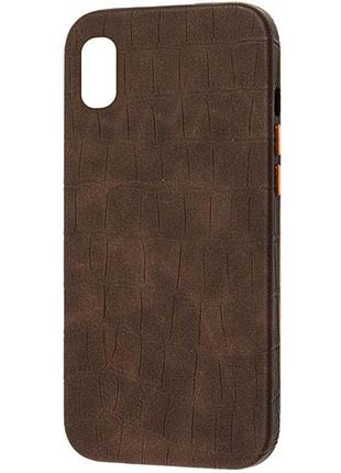 Уцінка шкіряний чохол croco leather для apple iphone xs max (6.5") дефект пакування / brown, штучна шкіра