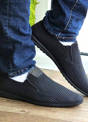 Мужские мокасины летние кроссовки сеточка туфли черные (размеры: 41,42,43,44,45,46)2 фото