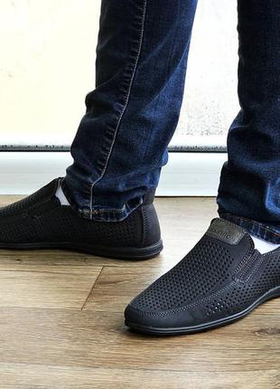 Мужские мокасины летние кроссовки сеточка туфли черные (размеры: 41,42,43,44,45,46)6 фото
