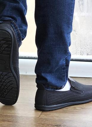 Чоловічі мокасини літні кросівки сіточка туфлі чорні (розміри: 41,42,43,44,45,46)5 фото