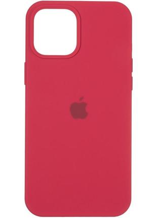 Чехол silicone case для iphone 12 pro max c закрытим низом внутри микрофибра rose red