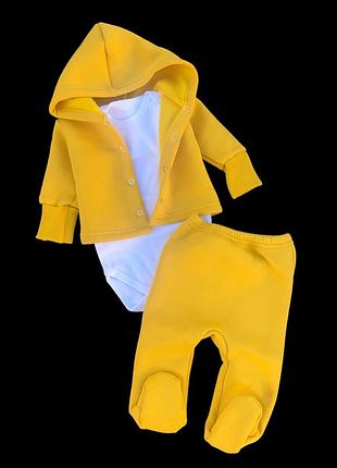 Костюм 3в1: кофта, повзуни, боді "балтімор" трьохнитка з начосом тм "all" (кофта з регланом або боді та штани)