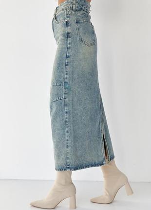 Джинсовая юбка макси в винтажном стиле4 фото