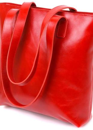 Яркая женская сумка-шоппер из натуральной кожи shvigel 16366 красный
