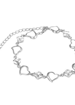 Срібний браслет декоративний серця і фіаніти, б2ф/422
