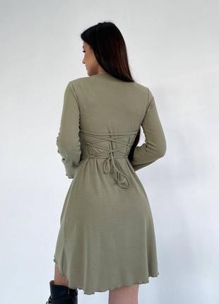 Жіноча коротка сукня рубчик s,m,l,xl чорний, беж, сірий оливка4 фото