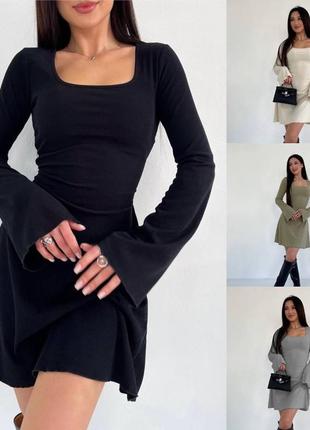 Жіноча коротка сукня рубчик s,m,l,xl чорний, беж, сірий оливка2 фото