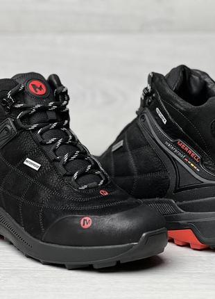 Зимові шкіряні черевики, кросівки термо, merrell gore-tex waterproof black