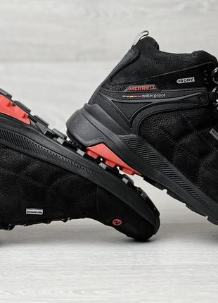 Зимові шкіряні черевики, кросівки термо, merrell gore-tex waterproof black2 фото