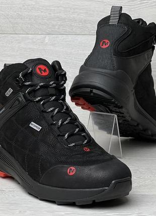 Зимові шкіряні черевики, кросівки термо, merrell gore-tex waterproof black5 фото