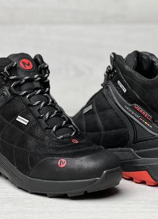 Зимові шкіряні черевики, кросівки термо, merrell gore-tex waterproof black8 фото
