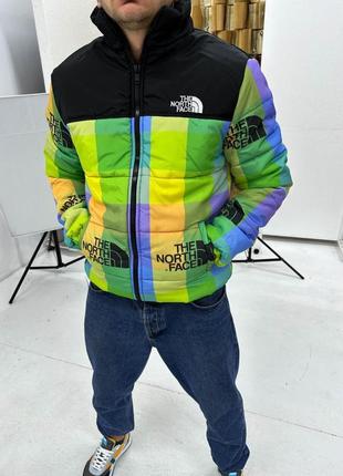 Разноцветная теплая куртка the north face | зимняя мужская куртка | брендовый зимний пуховик