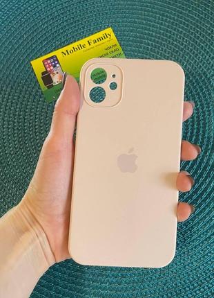 Чехол silicone case для iphone 11 с защитой камеры внутри микрофибра пудровый бежевый цвет