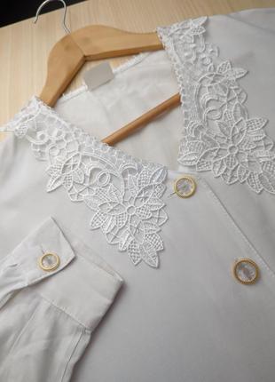 Блуза вінтажна на ґудзиках біла мереживна комірець бавовна xl l блузка сорочка3 фото