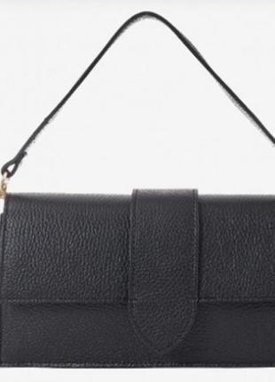 Кроссбоди женская сумка классика italy черная нат. кожаная на плечо с частично метал ремнем