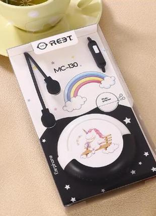 Мультяшные проводные  наушники, цветные наушники-вкладыши  для детей с чехлом, чёрные -- mc-130