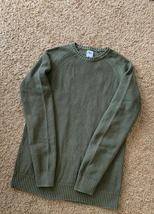Чоловічий светр реглан 100%бавовняний кофта хакі zara men4 фото