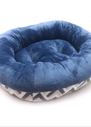 Лежак овальний для собак та котів ложе zoo-hunt синій №2 50х65х23 см