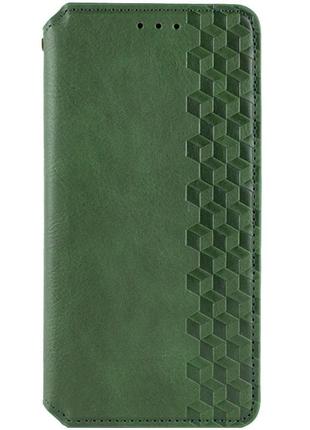Шкіряний чохол книжка getman cubic (pu) для xiaomi redmi 12 зелений, штучна шкіра, слот для візитки