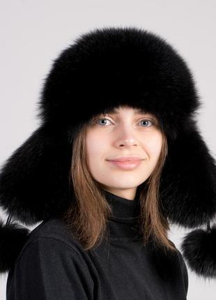Женская зимняя классическая шапка ушанка из меха песца3 фото