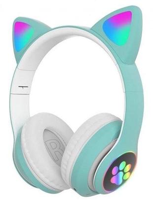 Навушники cat з котячими вушками aks-28 bluetooth бірюзові